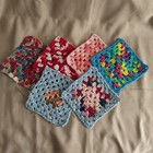 Crocheted Granny Squares Lot Of 6 7x7 Cotton Bright Colors Craft Supply