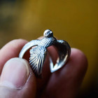 Sparrow Bird Open Ring Jewelry Silvery Feather Adjustable Resizable