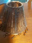Pair Vintage Glass Bead Lamp Shade 4    X 5    Amber Beads Dangle Trim