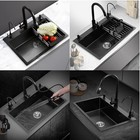 Black Deep Kitchen Sink  Stainless Steel Single Bowl Sink With Faucet  Drop