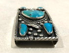 Vintage Sterling Silver   Turquoise Belt Buckle 3  X 1 5  Stamped 925