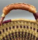 Bolga Basket From Ghana With Purple Detail   Leather Handle  A Small Yarn Basket