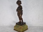 Antique Victorian French Bronze Cherub Boy Statue Figure Onyx Marble Base 12 5 