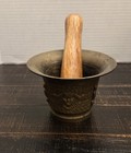 Heavy Brass Mortar   Wood Pestle Fine Vintage Antique 3     4 5  Face