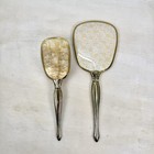 Vintage Vanity Mirror And Brush Set - Floral Pattern - Antique - Gold