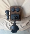 Antique Early 1900s Wood Wall Telephone Hand Crank Magneto Twin Bell Receiver