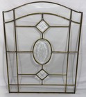Vintage Brass   Clear Beveled Glass Panel Etched Window Cupboard Cabinet Door