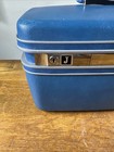 Vintage Samsonite Silhouette Train Case Blue Makeup Vanity Luggage No Key