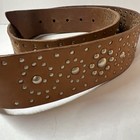 Vintage Buckle Tan Distressed Leather Silver-nickel Riveted Belt Large
