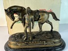 Antique 1990s Delaware Park Bronze Race Horse Equestrian Statue Marble Base Box
