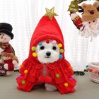 Christmas Dog Costume Elf Cape  Small Pet Puppy Holiday Outfit With Pom Poms