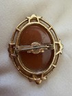 Vintage Cameo Brooch Oval Raised Woman Profile Gold Brown White Beauty
