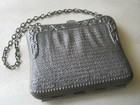 Antique Art Nouveau Floral Silver P Faux Mesh Fabric Lining Card Case Coin Purse