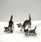 Vintage 3 Piece Bone China Miniatures Grey Tabby Cats Kittens Figurines