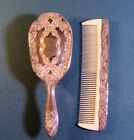 Vintage Vanity Set Comb Brush Mirror Powder Jar Sterling Silver Plated Set Of 4
