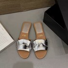 Zara Women   s Silver Slide Sandals Size 5 5 Plastic Slip-on Flat Open Toe Logo