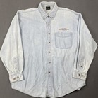 Vintage Denim Button Up Shirt Womens Sz L Embroidered Floral Cotton Shabby Chic