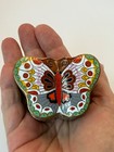Vintage Cloisonn   Brass   Enamel Butterfly Design Trinket Pill Box With Lid
