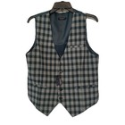 Hisdern Mens Vest Business Plaid Formal Dress Green Plaid Slim Fit Size Small