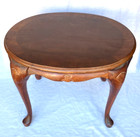 Antique Carved Solid Mahogany Wood Oval Inlaid Top Coffee Side Table - Rare  