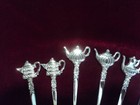 Silverplate Flatware Lot Of 8 Demitasse Spoons Teapot Finial