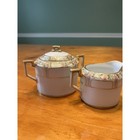 Vintage Coquette Hand Painted Porcelain Sugar Bowl And Creamer Set Gold Floral