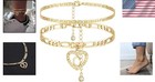 14k Gold Initial Ankle Bracelet For Women 10k Solid Gold Layered Figaro Anklets