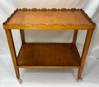 Vintage Mid Century Solid Wood Teak Bar Cart Tea Trolley Side Table W  Casters