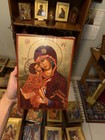 Virgin Mary Theotokos Orthodox Icon Gold Leaf Flat Wood  handmade  18x25cm