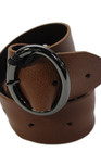 Gavazzeni Italy Womens Leather Oval Buckle Detail Wide Belt Brown 35 