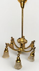 Cast Brass 6-arm Chandelier Stunning Antique Art Deco W  Shades   Tassel Finial