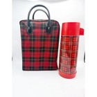 Aladdin Thermos Vtg Picnic Set Red Black Plaid Insulated Bag Retro Rockabilly