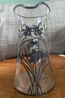Sterling Silver Overlay Glass Pitcher  Circa 1930  Floral-silver City 9   t