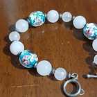 White Crystals Floral Lampwork Glass Beads Sterling Silver Toggle Clasp Bracelet