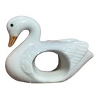Vintage Set Of 4 White Ceramic Swan Dinner Napkin Rings Nos With Box Unused