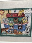 Vtg Noah   s Ark Needlepoint Framed Wall Art Animals Folk Art Cross Stitch Decor