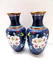 Pair 10 inch Chinese Cloisonne Flower Butterflies Peony Enamel Vases