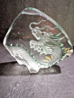 Green Dragon Etched In Clear Glass  Sculpture paperweight 5 3 4 Inches Tall