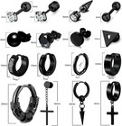 Men Earrings Set -stainless Steel Cross Dangle Hoop   Ear Stud 1  Black