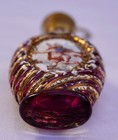 Victorian Cranberry Glass Hand Painted Enamel Cherub Putti Scent Perfume Bottle