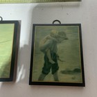 Vintage Pair Of Miniature Art Print On Wood Backing 