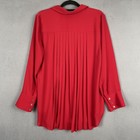 Chicos Shirt Womens 2 Red Pleated Back Tunic Button Front Long Sleeve Blouse