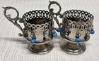 Two Vintage Antique Russia Soviet Silver Plate Tea Glass Holder Mug Cup  Beaded