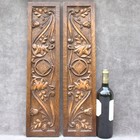 Antique Pair Solid Oak Wooden Panels Carvings Of Green Man Head Face Mythologica