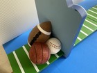 Sports Kid Baseball Soccer Football Basketball Tennis Adjustable Book Ends Wood 