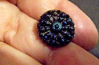 Antique Black Glass Button With Blue Luster  4255 