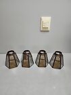 Vintage Brass Beveled Glass Lamp Shade Lot Of 4 Ceiling Fan Light Fixture Parts