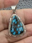 Vintage Native American Sterling Silver Turquoise Pendant Signed L m y Sterling