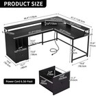 Led L Shaped Desk 67 Inch Corner Computer Desk With Power Outlets   File Drawer
