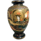 Vintage Japanese Satsuma Moriage Raised Enamel Gold Large Vase Signed 12 
